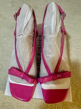 New! Marc Fisher Hot Pink Patent Leather Dress Sandals Size 9.5